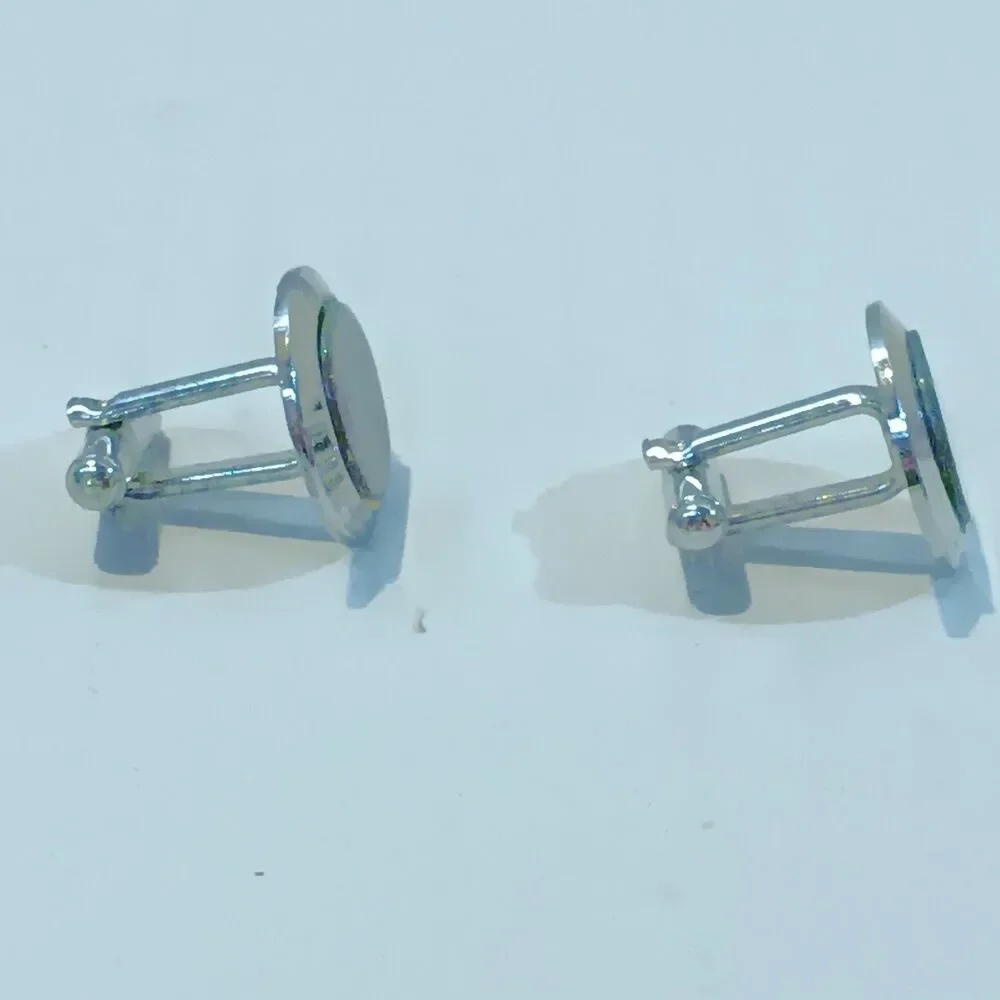 Vintage Silver Tone Round Smokey Abalone Cufflinks-Bullet/Toggle Closure-MCM